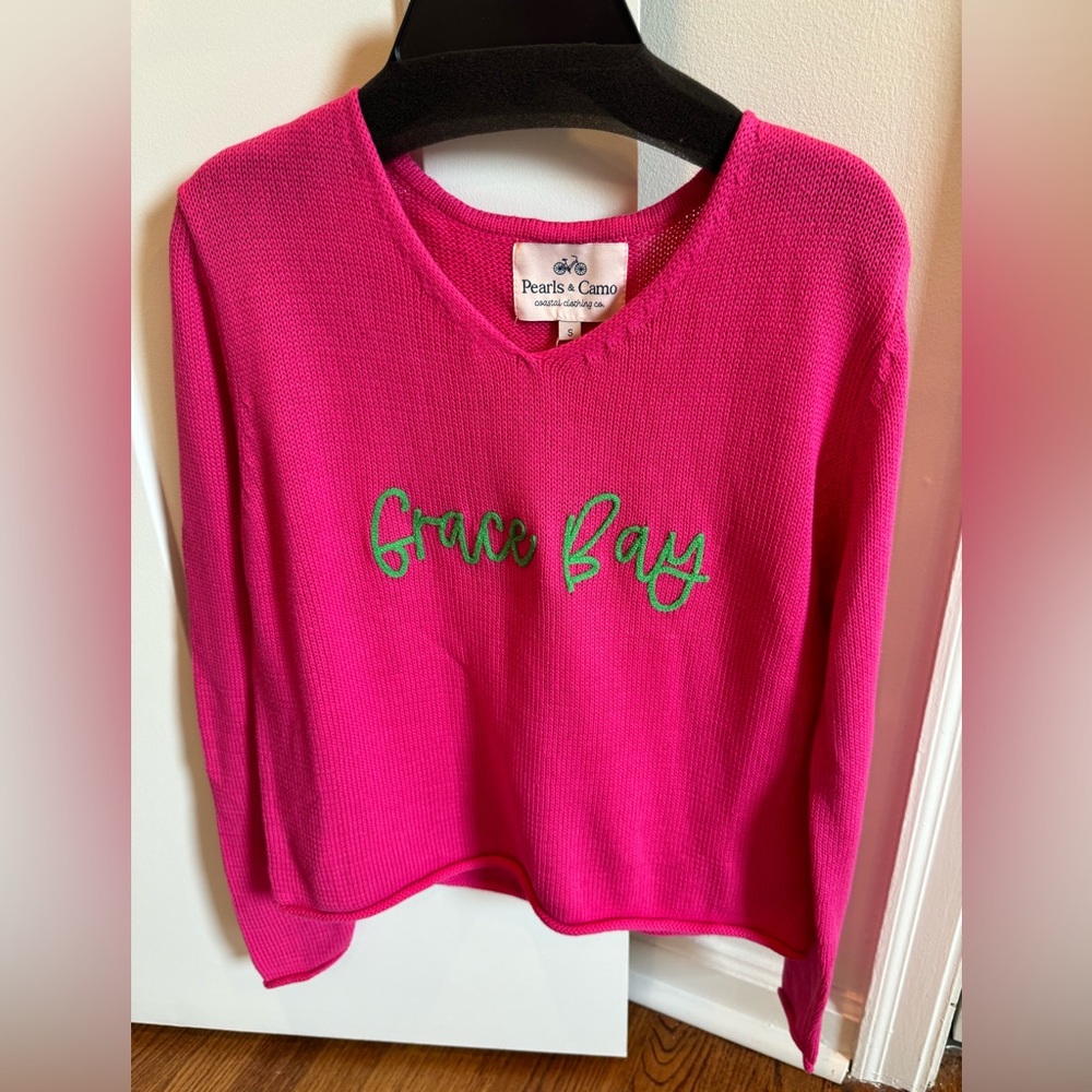 NWT Pearls & Camo | brand new hot pink v neck sweater
